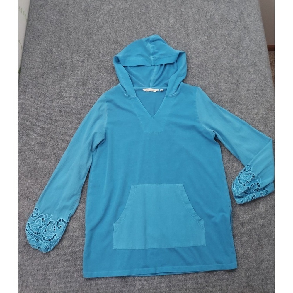 Soft Surroundings Tunic Hoodie Top Womens Small‎ Blue Retreat Pocket Relaxed